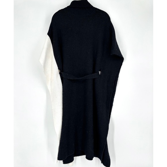 Anthropologie Maeve Colorblock Poncho Sweater OSFM Black White Turtleneck Knit - Picture 6 of 12